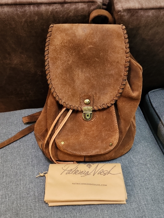 Patricia Nash Handbags - Patricia Nash Chestnut Brown Suede Backpack with Brass Clasp